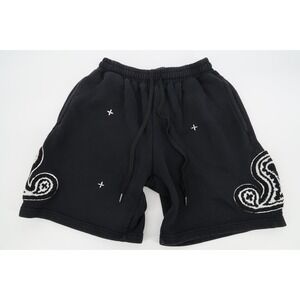 EPTM Sweat Shorts Mens Large Black Paisley Felted Embroidered Streetwear 9934